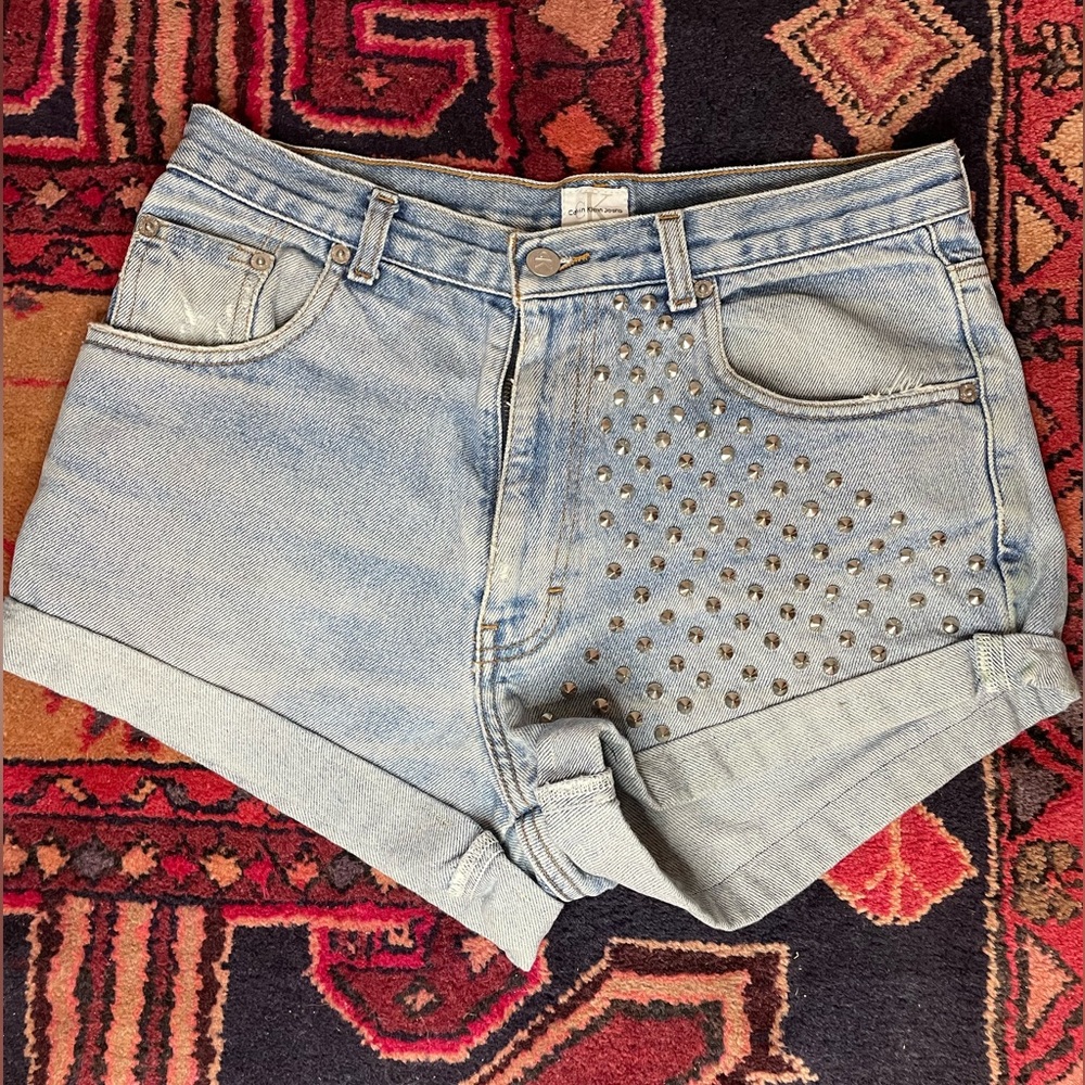 Vintage Light Wash Studded Calvin Klein Jean Shorts